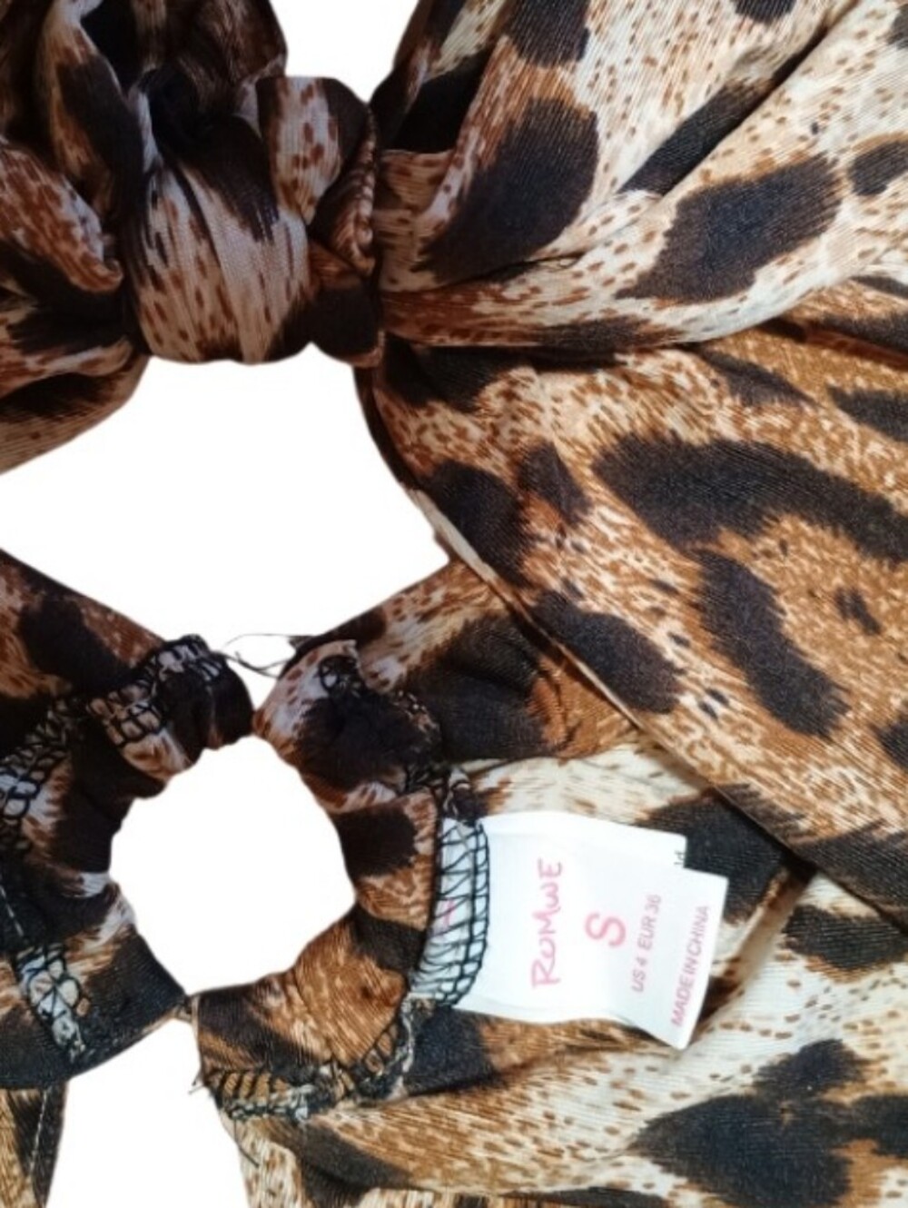 ROMWE Brown and Black Leopard-Print Halter Tie Crop Top - Picture 2 of 2